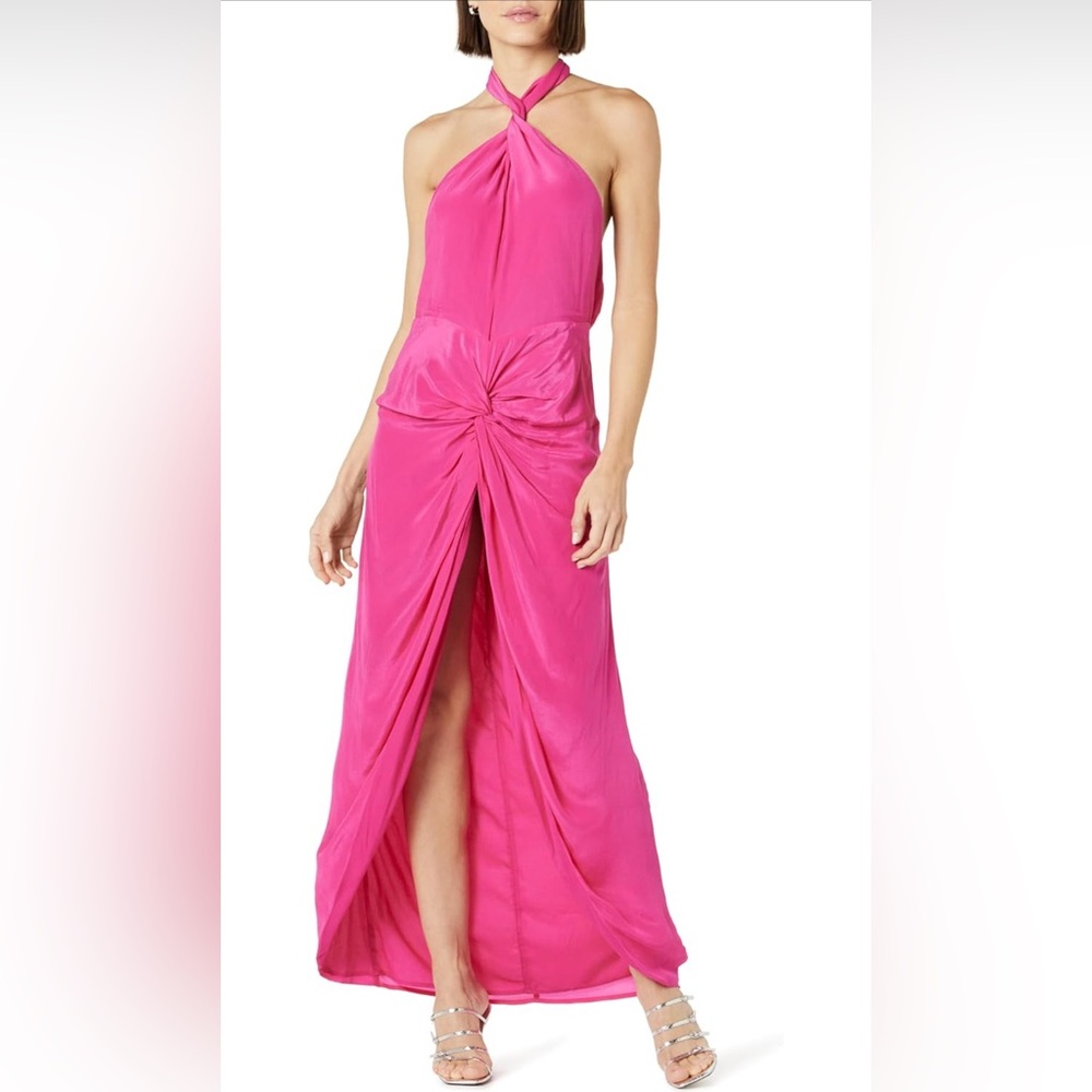 The Drop Fuchsia Pink Halter Twist Front Maxi Dress NWT